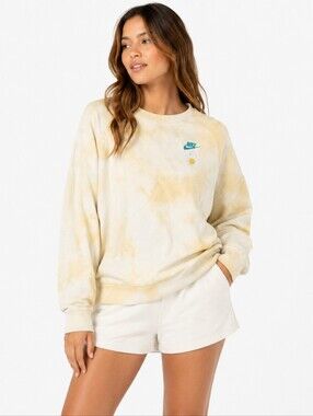Nike ($120) Have A Nike Day Daisy Tie Dye Crewneck Sweatshirt Cream Yellow
